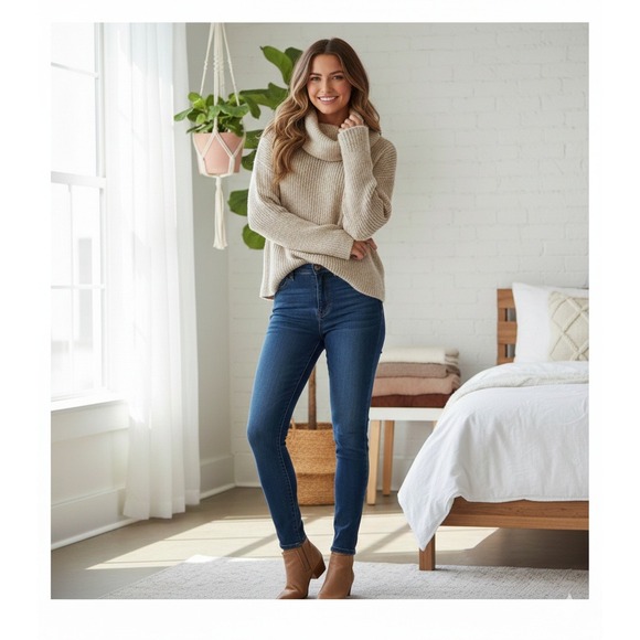 EILEEN FISHER Women's Beige Cowl Neck Chunky Knit Sweater Italian Yarn L - Picture 2 of 10